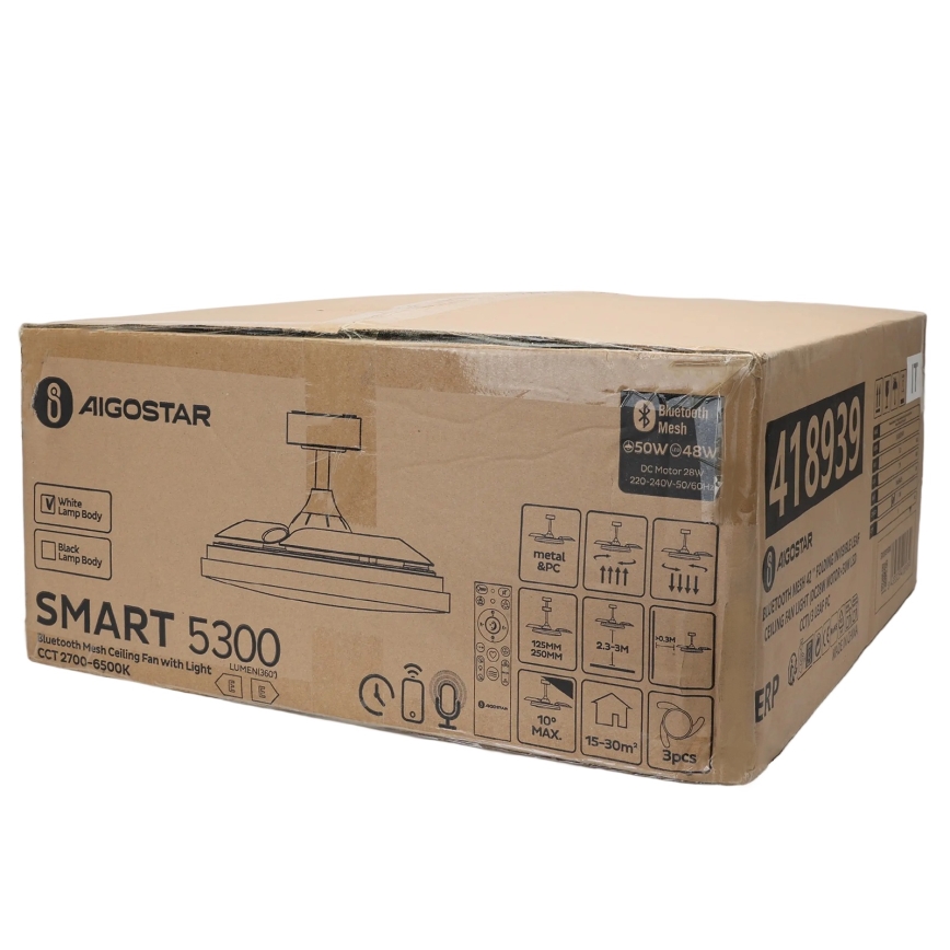 Aigostar - LED Φωτιστικό οροφής dimmable με ανεμιστήρα MESH LED/50W/230V 2700-6500K μαύρο + τηλεχειριστήριο