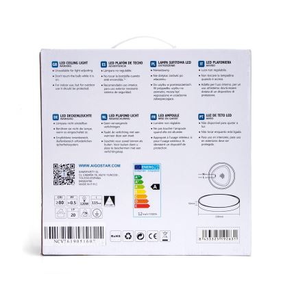 Aigostar - LED Φωτιστικό οροφής LED/12W/230V 3000K δ. 23 cm μαύρο