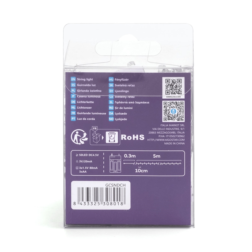 Aigostar - LED Χριστουγεννιάτικη Γιρλάντα 50xLED/3xAA 5,3μ πολύχρωμη