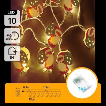 Aigostar - LED Χριστουγεννιάτικα φωτάκια 10xLED/3xAA 1,5m σε θερμό λευκό Santa Claus