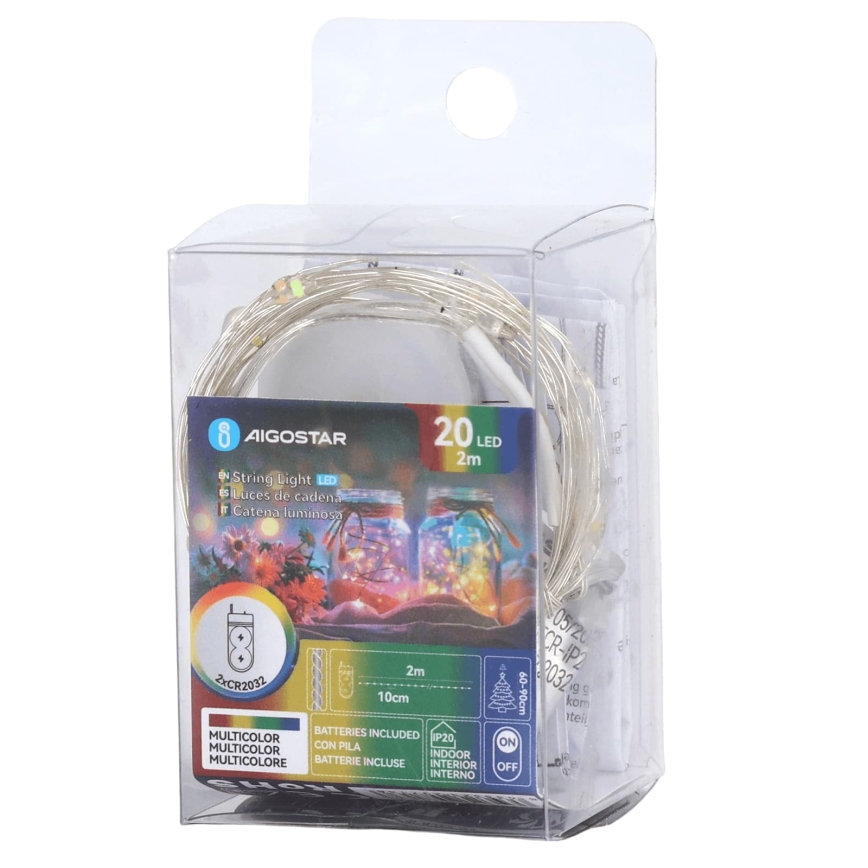 Aigostar - LED Χριστουγεννιάτικα φωτάκια 20xLED/2xCR2032 2m πολύχρωμα