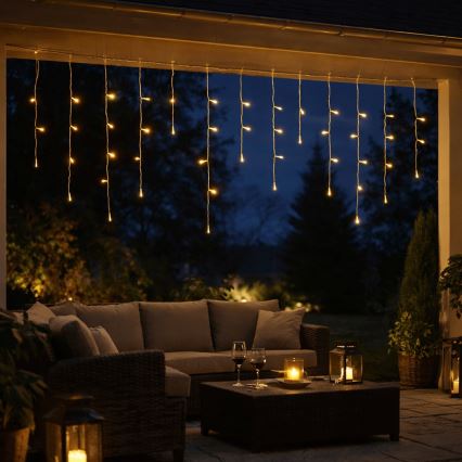 Aigostar - LED Εξωτερική χριστουγεννιάτικη γιρλάντα 300xLED/8 λειτουργίες 3xAA 18x0,6 m IP44 θερμό λευκό