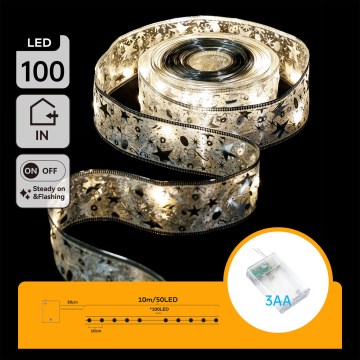 Aigostar - LED Χριστουγεννιάτικη γιρλάντα 100xLED/3xAA 10 m σε ζεστό λευκό, ασημί