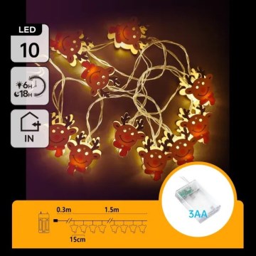 Aigostar - LED Χριστουγεννιάτικη γιρλάντα 10xLED/3xAA 1,5m ζεστό λευκό τάρανδος