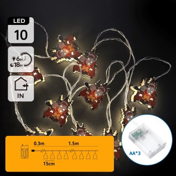 Aigostar - LED Χριστουγεννιάτικη γιρλάντα 10xLED/3xAA 1,5m ζεστό λευκό έλκηθρα