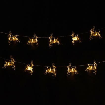 Aigostar - LED Χριστουγεννιάτικη γιρλάντα 10xLED/3xAA 1,5m θερμό λευκό ελάφια