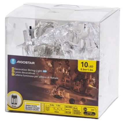 Aigostar - LED Χριστουγεννιάτικη γιρλάντα 10xLED/3xAA 1,5m θερμό λευκό ελάφια
