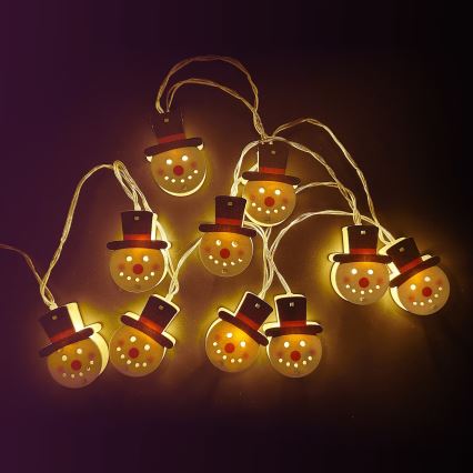 Aigostar - LED Χριστουγεννιάτικη γιρλάντα 10xLED/3xAA 1,5m θερμό λευκό χιονάνθρωπος