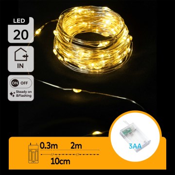 Aigostar - LED Χριστουγεννιάτικη γιρλάντα 20xLED/3xAA 2,3m θερμό λευκό