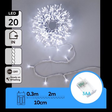 Aigostar - LED χριστουγεννιάτικη γιρλάντα 20xLED/3xAA 2,3m ψυχρό λευκό