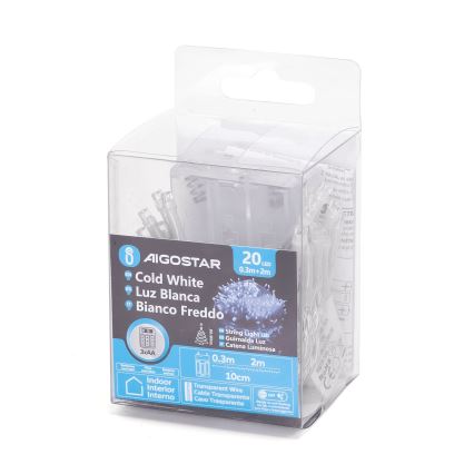 Aigostar - LED χριστουγεννιάτικη γιρλάντα 20xLED/3xAA 2,3m ψυχρό λευκό