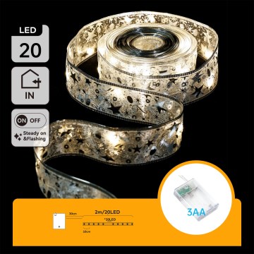 Aigostar - LED Χριστουγεννιάτικη γιρλάντα 20xLED/3xAA 2 m θερμό λευκό ασημί