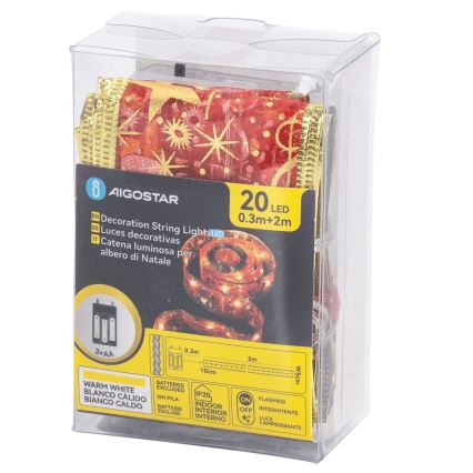 Aigostar - Χριστουγεννιάτικη γιρλάντα LED 20xLED/3xAA, 2 m, ζεστό λευκό/κόκκινο