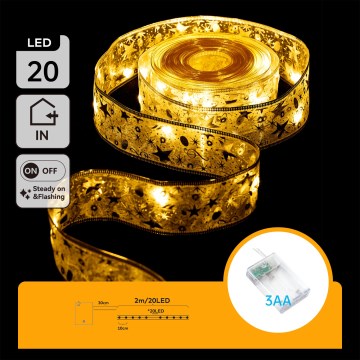 Aigostar - LED Χριστουγεννιάτικη γιρλάντα 20xLED/3xAA 2m θερμό λευκό χρυσό