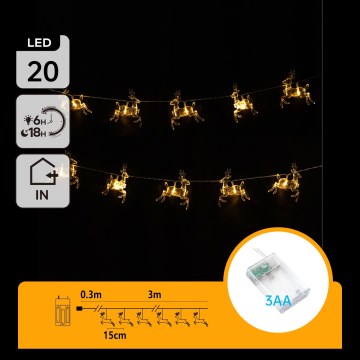 Aigostar - LED Χριστουγεννιάτικη γιρλάντα 20xLED/3xAA 3,3m τάρανδοι