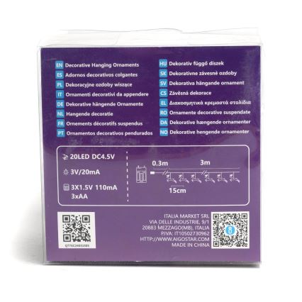 Aigostar - LED Χριστουγεννιάτικη γιρλάντα 20xLED/3xAA 3,3m τάρανδοι