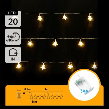Aigostar - LED Χριστουγεννιάτικη γιρλάντα 20xLED/3xAA 3,3m με αστέρια
