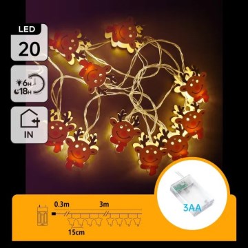 Aigostar - LED Χριστουγεννιάτικη γιρλάντα 20xLED/3xAA 3m θερμό λευκό τάρανδος