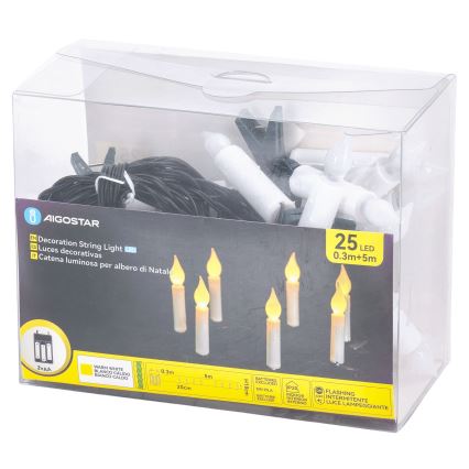 Aigostar - LED Χριστουγεννιάτικη γιρλάντα 25xLED/3xAA 5 m θερμό λευκό