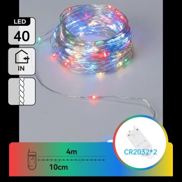 Aigostar - LED Χριστουγεννιάτικη γιρλάντα 40xLED/2x3V 4m πολύχρωμη