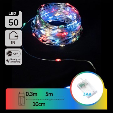 Aigostar - LED χριστουγεννιάτικη γιρλάντα 50xLED/3xAA 5,3m πολύχρωμη