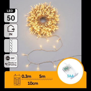 Aigostar - LED Χριστουγεννιάτικη γιρλάντα 50xLED/3xAA 5,3m θερμό λευκό