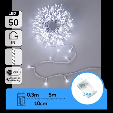Aigostar - LED χριστουγεννιάτικη γιρλάντα 50xLED/3xAA 5,3m ψυχρό λευκό