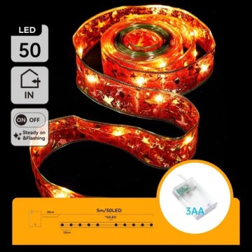 Aigostar - LED χριστουγεννιάτικη γιρλάντα 50xLED/3xAA 5m θερμό λευκό κόκκινο