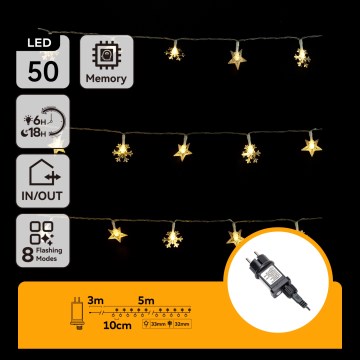 Aigostar - LED Χριστουγεννιάτικη γιρλάντα για εξωτερικούς χώρους 50xLED/8 λειτουργίες 8m IP44 θερμό λευκό