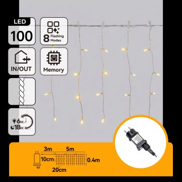 Aigostar - LED χριστουγεννιάτικη γιρλάντα εξωτερικού χώρου 100xLED/8 λειτουργίες 8x0,4m IP44 θερμό λευκό