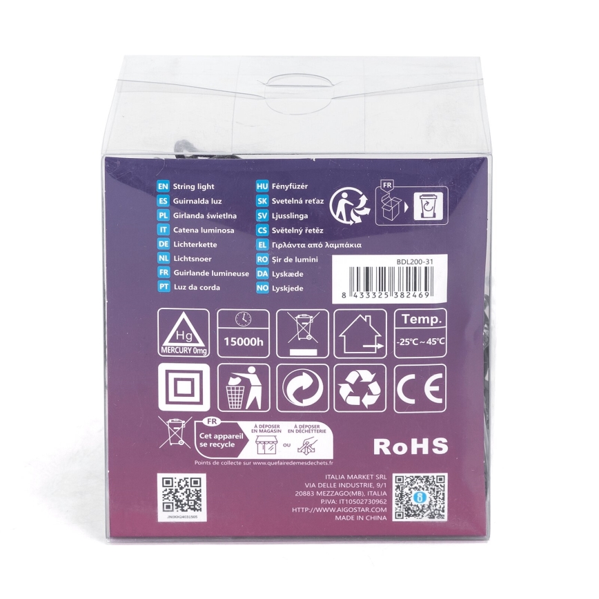 Aigostar - LED χριστουγεννιάτικη γιρλάντα εξωτερικού χώρου 200xLED/8 λειτουργίες 13m IP44 θερμό λευκό