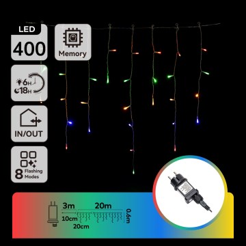 Aigostar - LED Χριστουγεννιάτικη Γιρλάντα Εξωτερικού Χώρου 400 LEDs / 8 λειτουργίες 23x0,6m IP44 πολυχρωματική