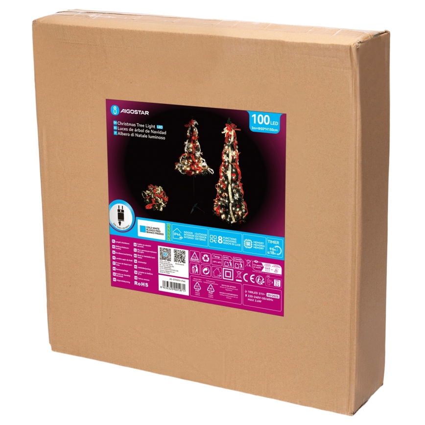 Aigostar - Εξωτερικό χριστουγεννιάτικο δέντρο LED 100xLED 1,5m IP44 κόκκινο και ψυχρό λευκό