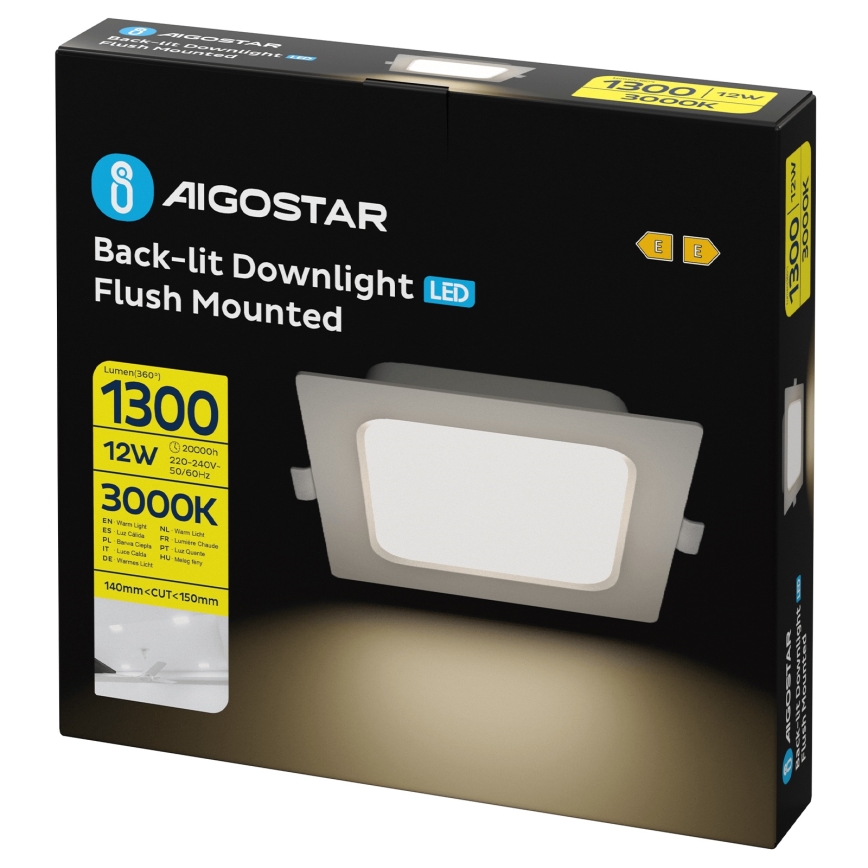 Aigostar - LED χωνευτό φωτιστικό οροφής LED/12W/230V 3000K 17,5x17,5 cm λευκό
