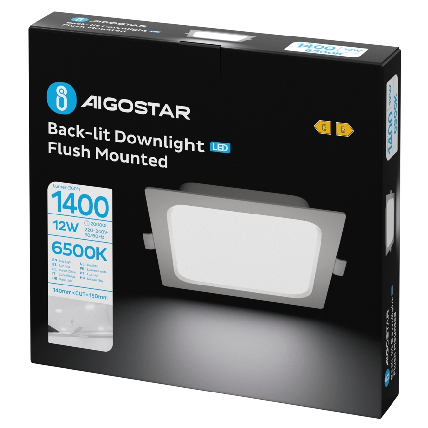 Aigostar - LED χωνευτό φωτιστικό οροφής LED/12W/230V 6500K 17,5x17,5 cm λευκό