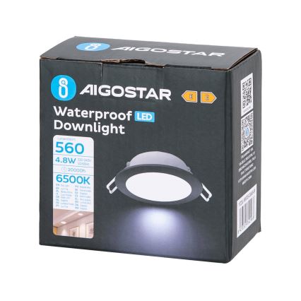 Aigostar - LED Χωνευτό φωτιστικό οροφής μπάνιου  LED/4,8W/230V 6500K μαύρο IP65