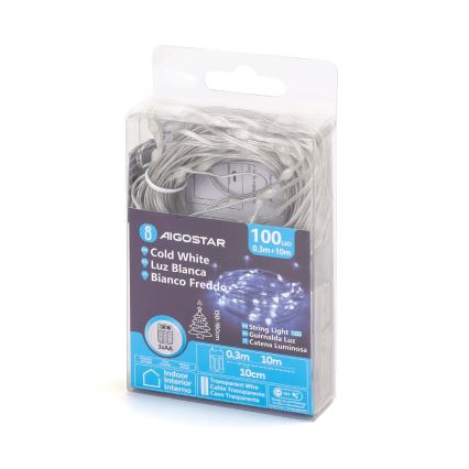 Aigostar - LED Χριστουγεννιάτικη Γιρλάντα 100xLED/3xAA 10,3μ ψυχρό λευκό