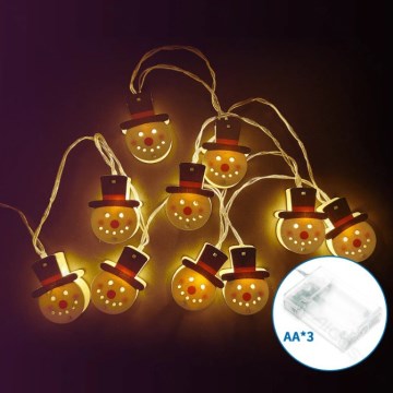 Aigostar - LED Χριστουγεννιάτικη γιρλάντα 10xLED/3xAA 1,5m θερμό λευκό χιονάνθρωπος