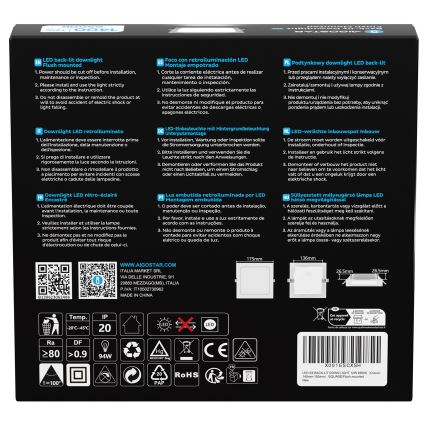 Aigostar - LED χωνευτό φωτιστικό οροφής LED/12W/230V 6500K 17,5x17,5 cm λευκό