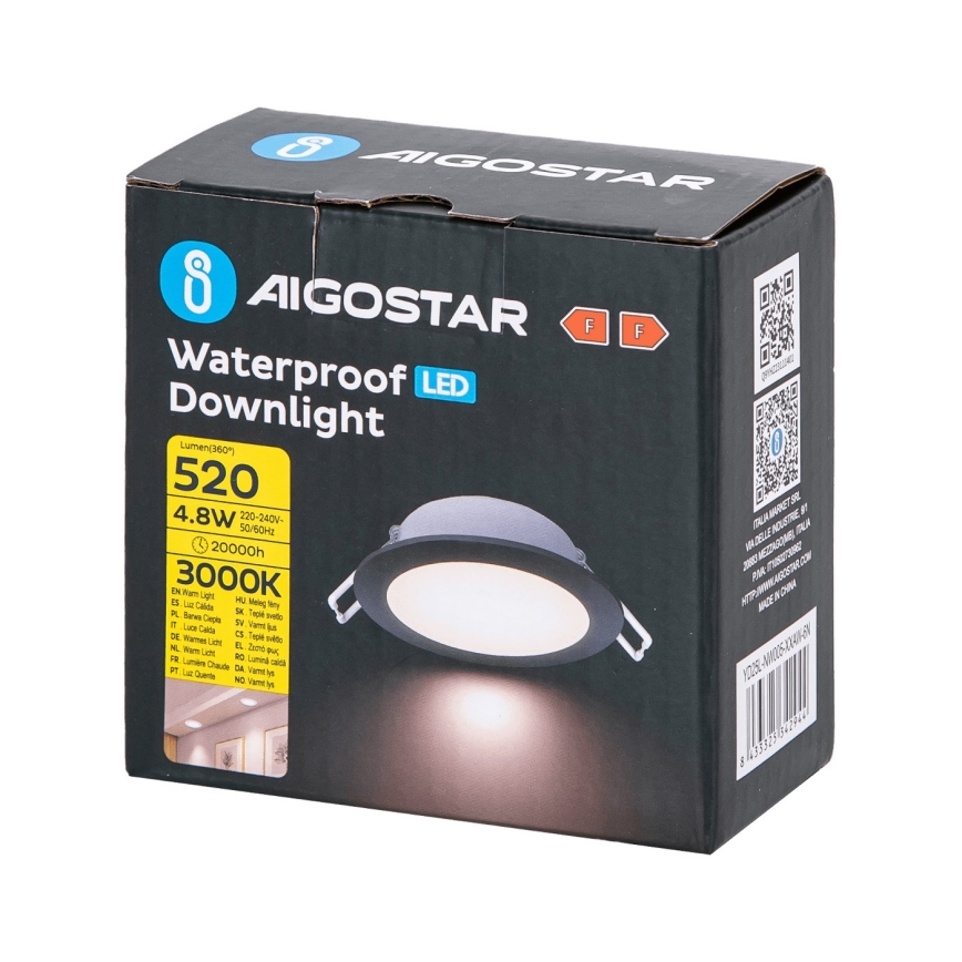 Aigostar - LED Χωνευτό φωτιστικό οροφής μπάνιου  LED/4,8W/230V 3000K μαύρο IP65