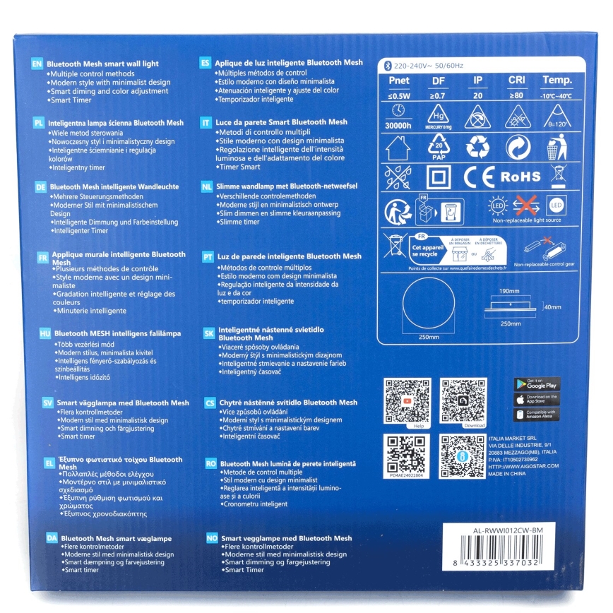 Aigostar - Ρυθμιζόμενο LED Επιτοίχιο Φωτιστικό MESH Smart LED/12W/230V 2700-6500K μαύρο