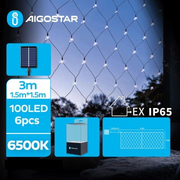 Aigostar - Ηλιακή LED γιρλάντα 100xLED/8 λειτουργίες 4,5x1,5m IP65 ψυχρό λευκό