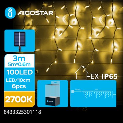 Aigostar - Ηλιακή γιρλάντα LED 100xLED/8 λειτουργίες 8x0,6m 800 mAh IP65 θερμό λευκό