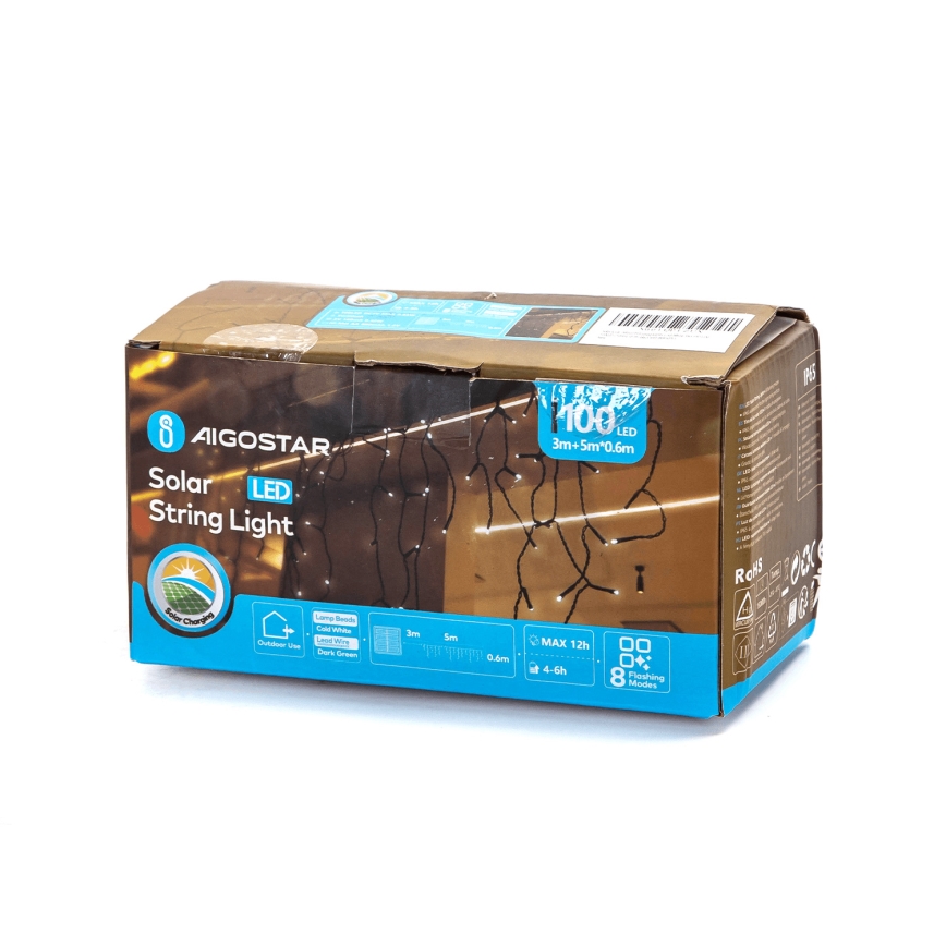 Aigostar - Ηλιακή γιρλάντα LED 100xLED/8 λειτουργίες 8x0,6m 500 mAh IP65 ψυχρό λευκό