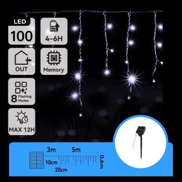 Aigostar - Ηλιακή LED χριστουγεννιάτικη γιρλάντα 100xLED/8 λειτουργίες 8x0,6m 500 mAh IP65 ψυχρό λευκό