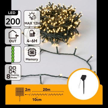 Aigostar - Ηλιακή LED Χριστουγεννιάτικη Γιρλάντα 200 LED/8 λειτουργίες 22 m IP65 θερμό λευκό 800 mAh
