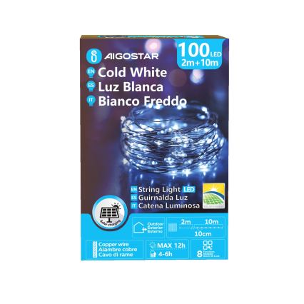Aigostar - Ηλιακή γιρλάντα LED 100xLED/8 λειτουργίες 12m IP65 800 mAh ψυχρό λευκό
