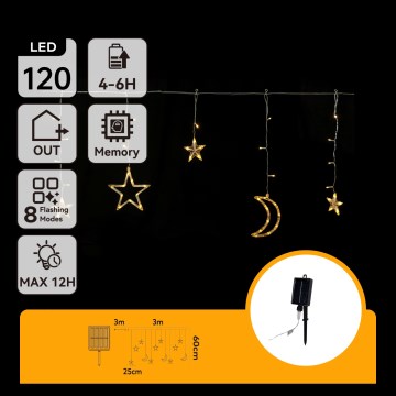 Aigostar - Ηλιακή γιρλάντα LED, 120 LED / 8 λειτουργίες, 3x0,6 m, 500 mAh, IP65, θερμό λευκό