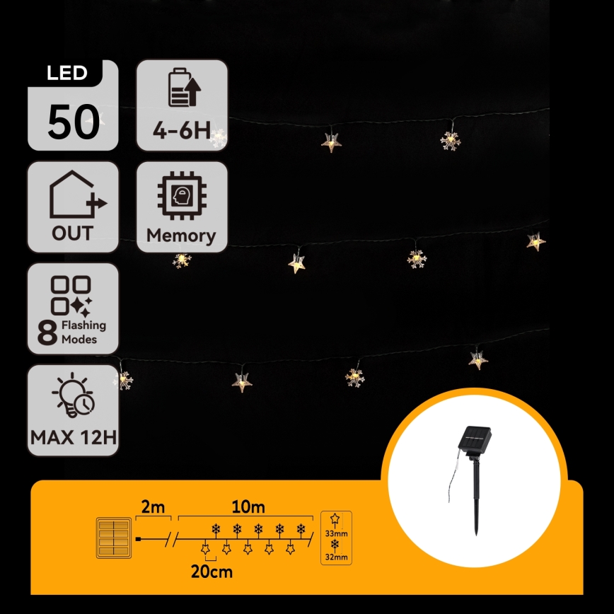 Aigostar - Ηλιακή γιρλάντα LED 50xLED/8 λειτουργίες 12m 800mAh IP65 θερμό λευκό
