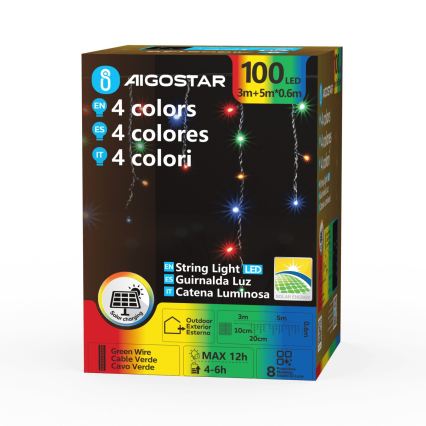 Aigostar - LED ηλιακή χριστουγεννιάτικη γιρλάντα 100xLED/8 λειτουργίες 8x0,6m 800 mAh IP65 πολύχρωμη